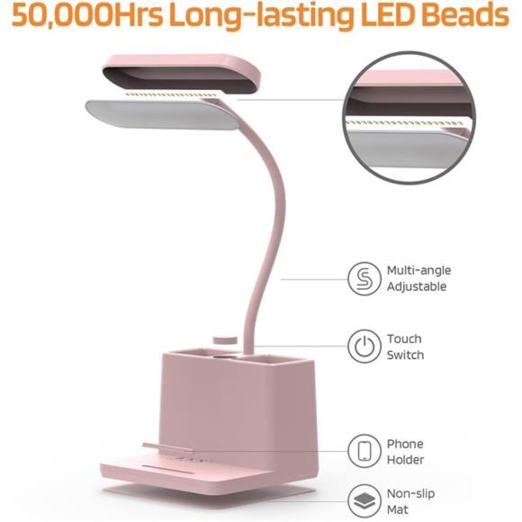 Cute Desk Lamp, Pink Desk Light for Kids, Women, Teen Girls, LED Table Lamp Work - Picture 4 of 5